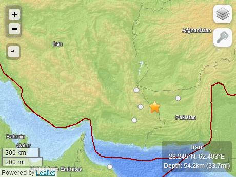 伊朗巴基斯坦交界處發生4.8級地震深度54公里